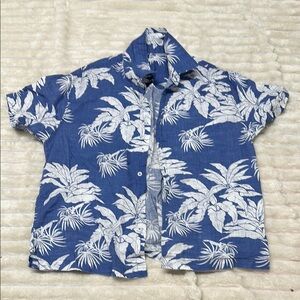 Zara Boys Blue and White Hawaiian Short Sleeve Shirt Size 11-12